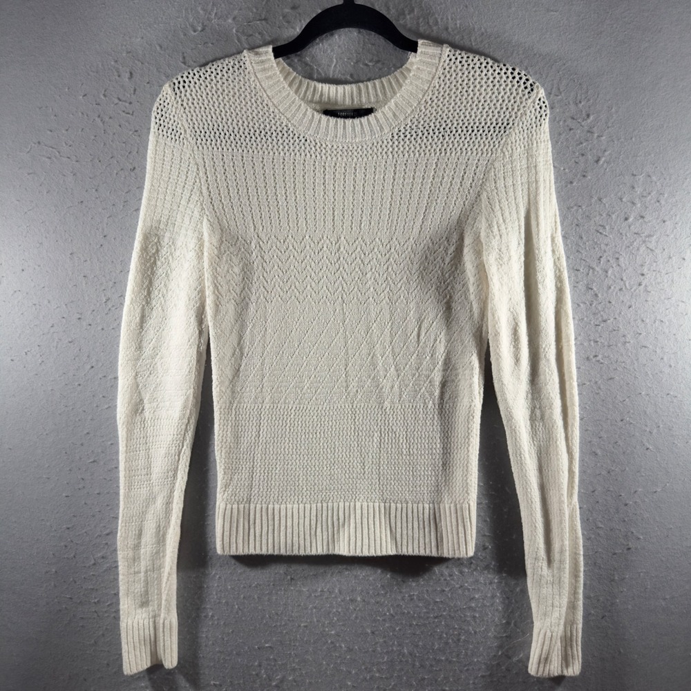 3279 | Forever 21 Pointelle Chevron Knit Sweater Cream Boho Women S